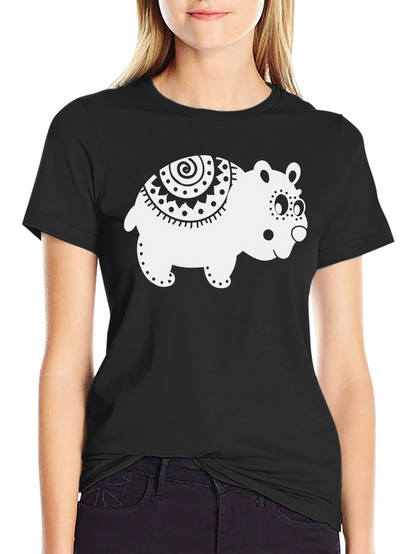 Cute Bear Graphic Tee - Black Cotton T-Shirt