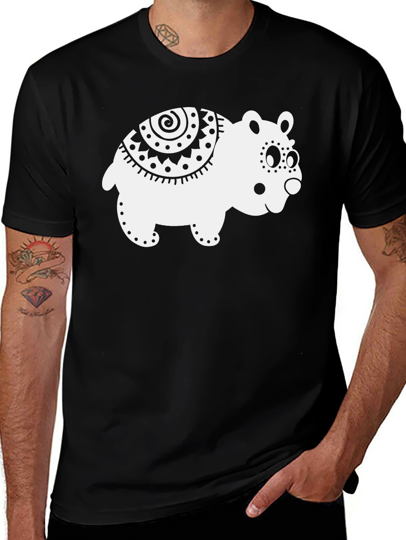 Cute Bear Graphic Tee - Black Cotton T-Shirt