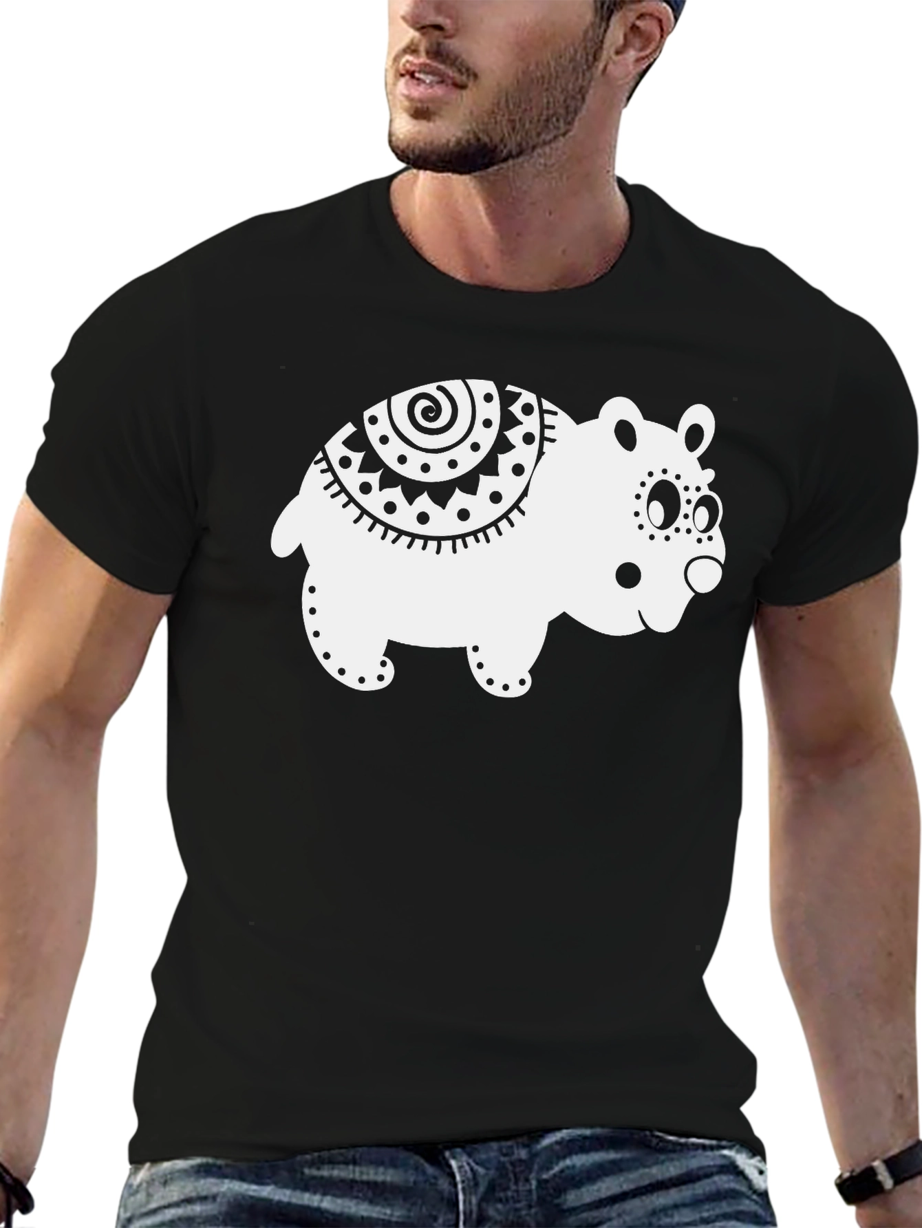 Cute Bear Graphic Tee - Black Cotton T-Shirt