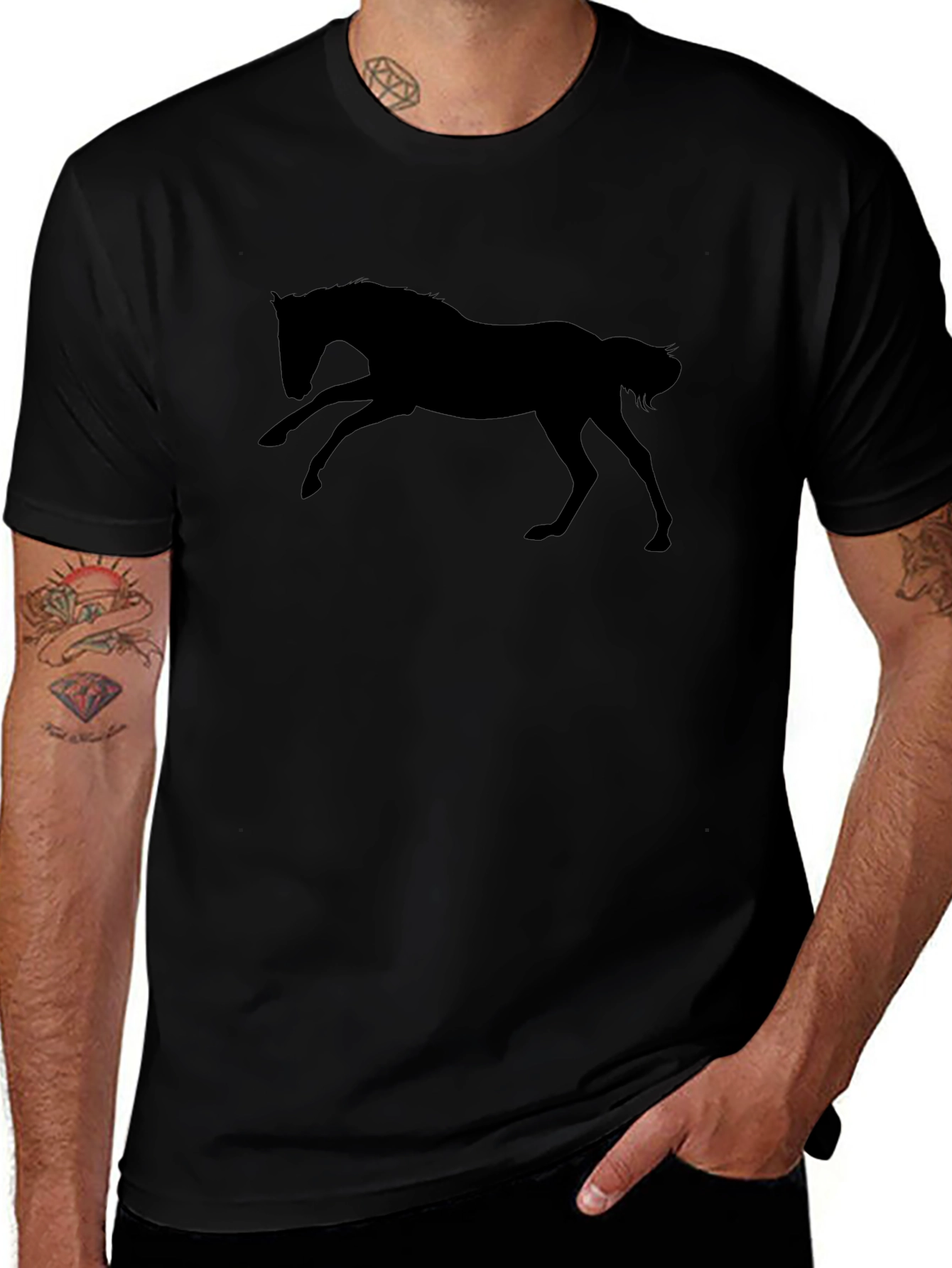 Black Horse Silhouette T-Shirt - Equestrian Style