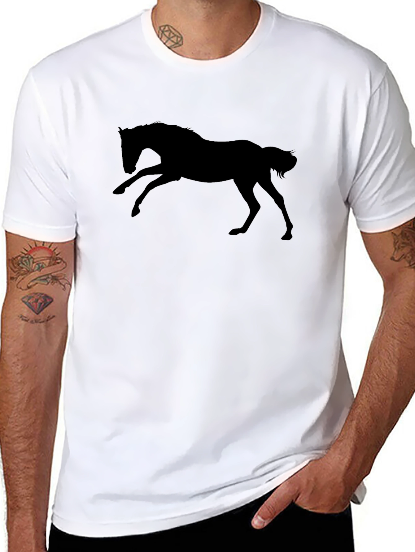 Black Horse Silhouette T-Shirt - Equestrian Style