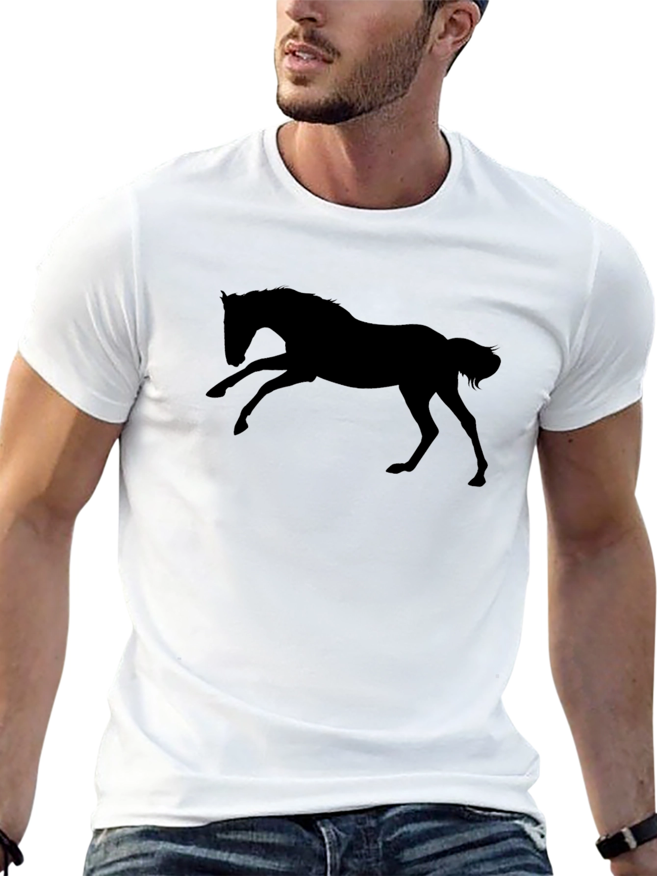Black Horse Silhouette T-Shirt - Equestrian Style