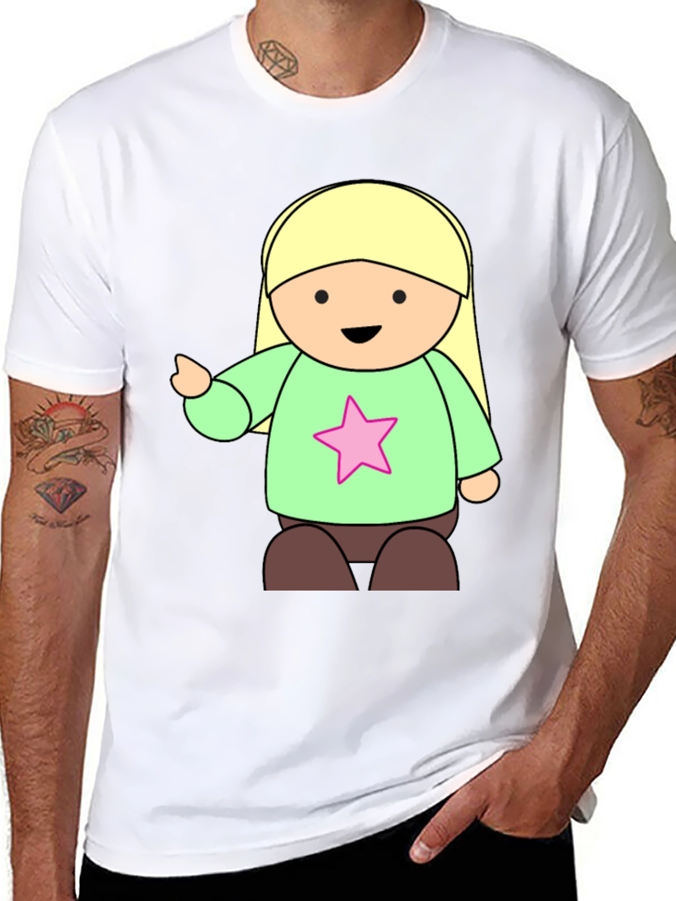 Cute Cartoon Girl Star T-Shirt - Black