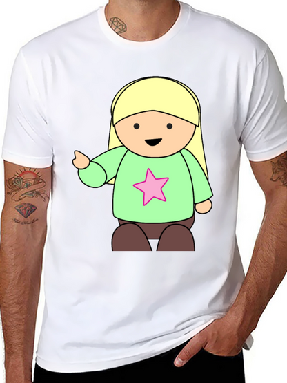 Cute Cartoon Girl Star T-Shirt - Black