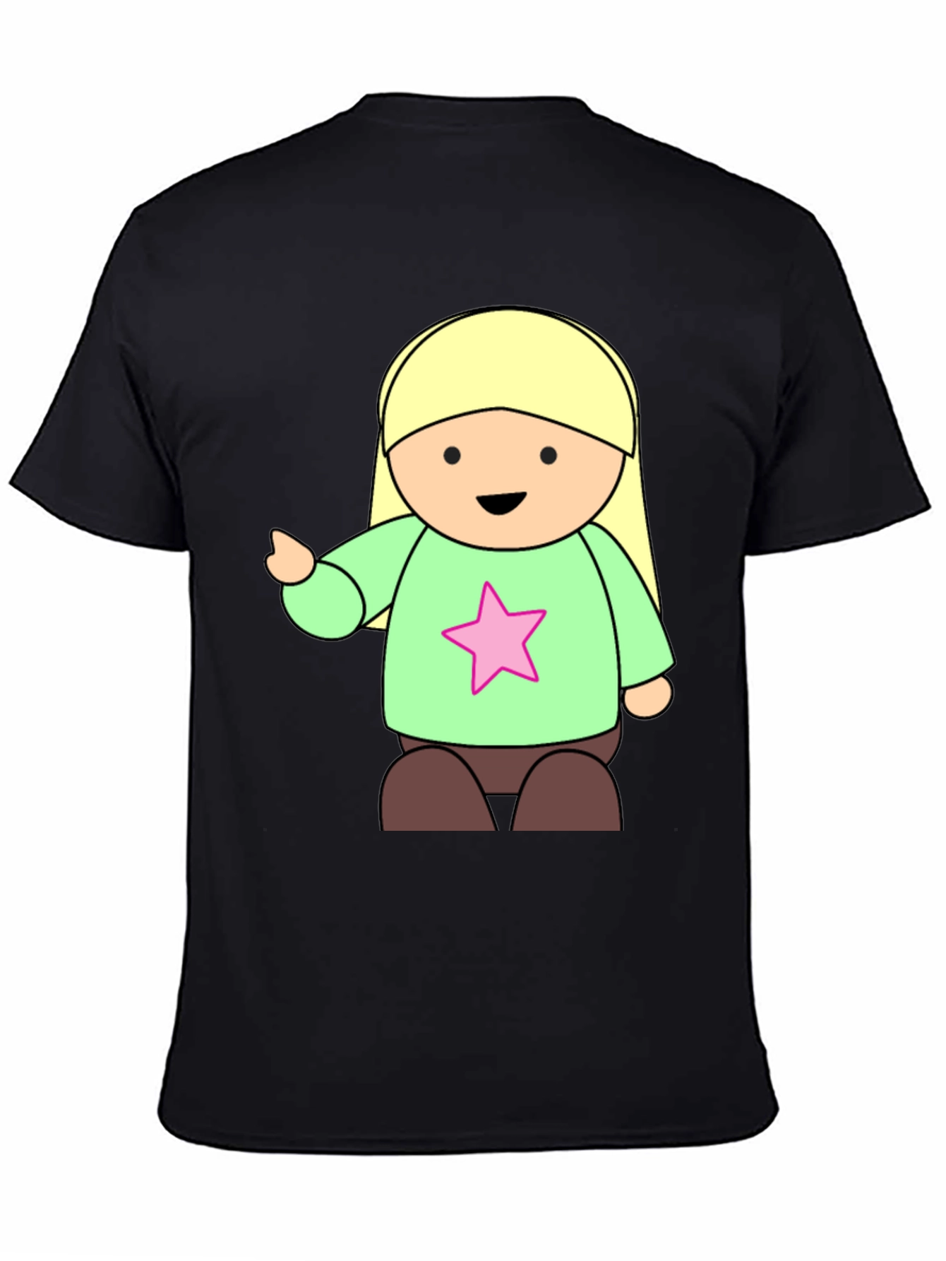 Cute Cartoon Girl Star T-Shirt - Black