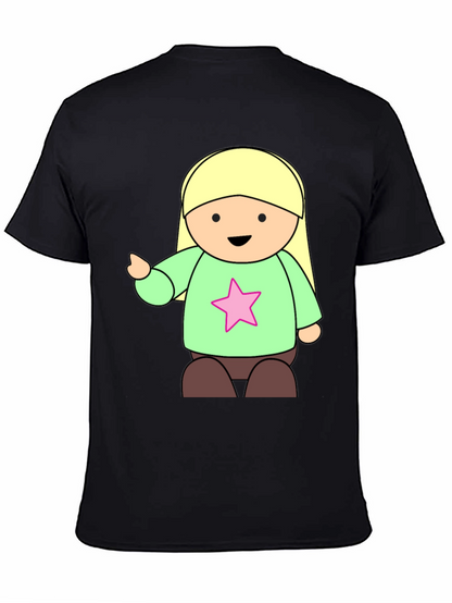 Cute Cartoon Girl Star T-Shirt - Black