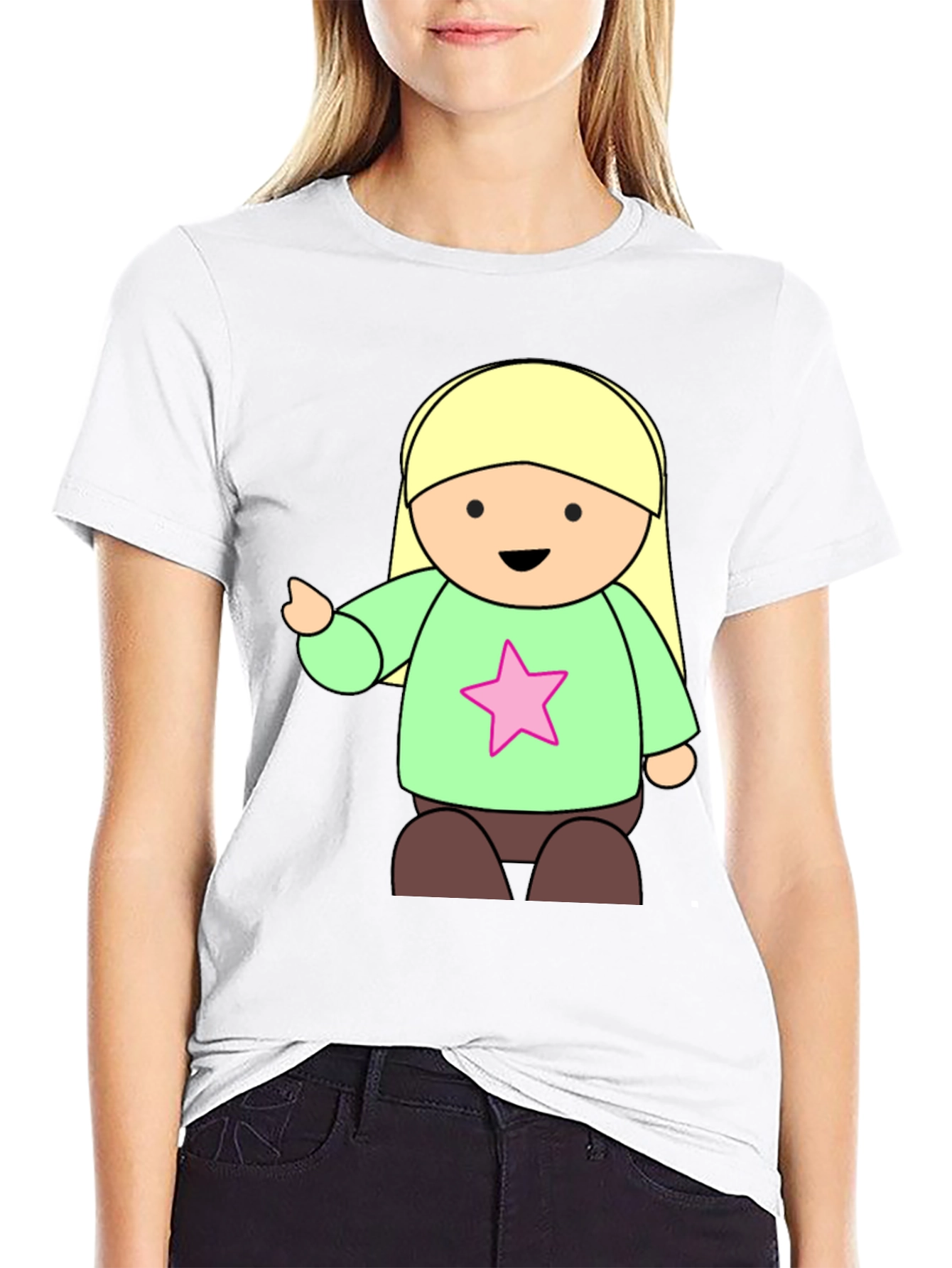 Cute Cartoon Girl Star T-Shirt - Black
