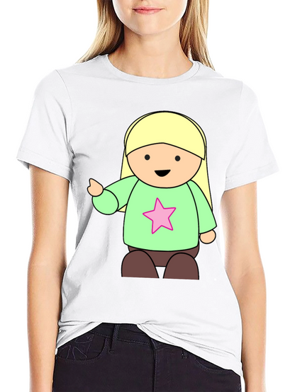 Cute Cartoon Girl Star T-Shirt - Black
