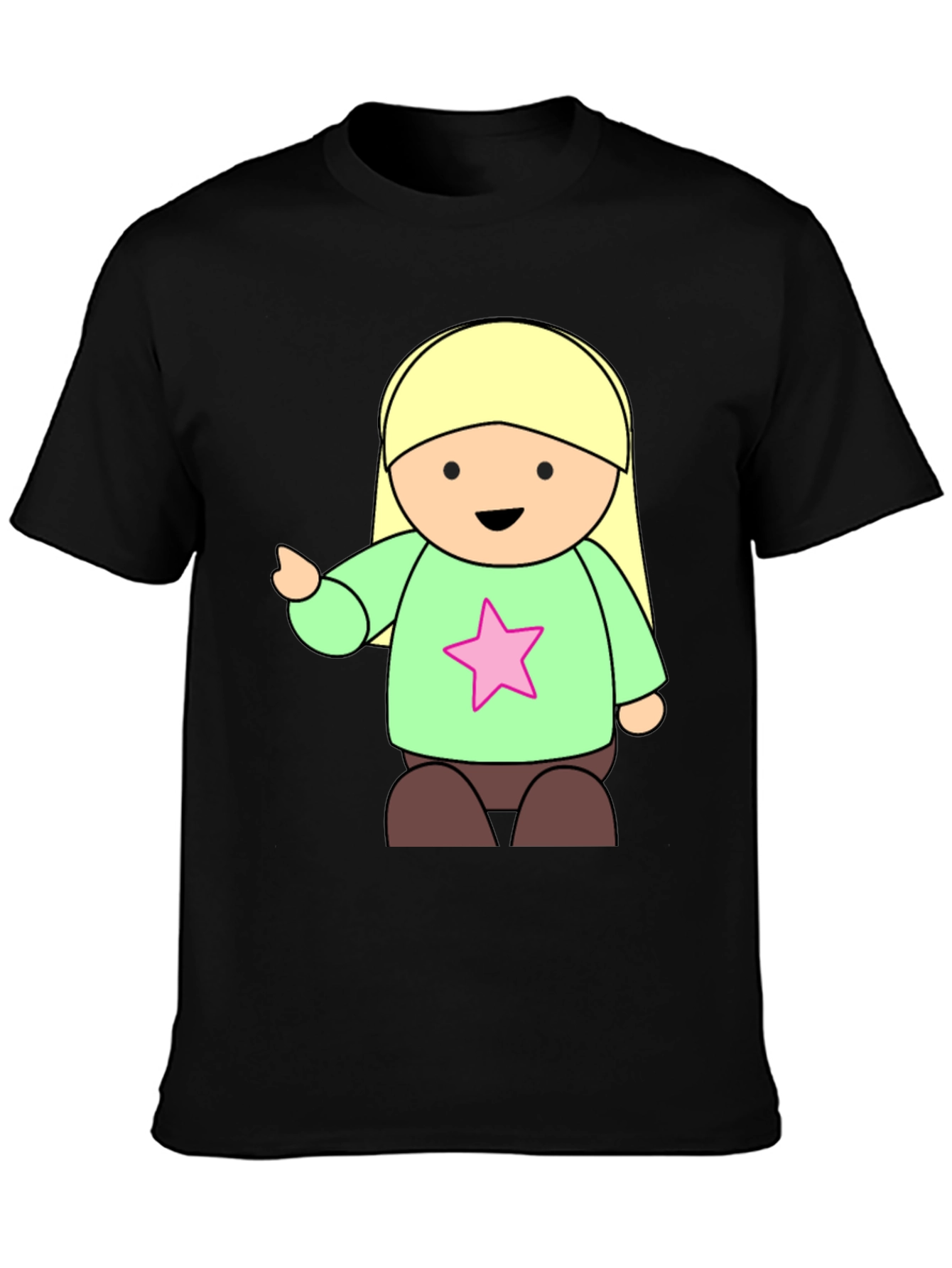 Cute Cartoon Girl Star T-Shirt - Black