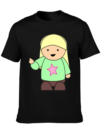 Cute Cartoon Girl Star T-Shirt - Black