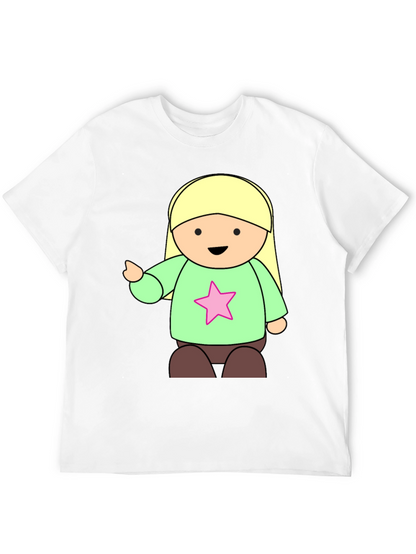 Cute Cartoon Girl Star T-Shirt - Black