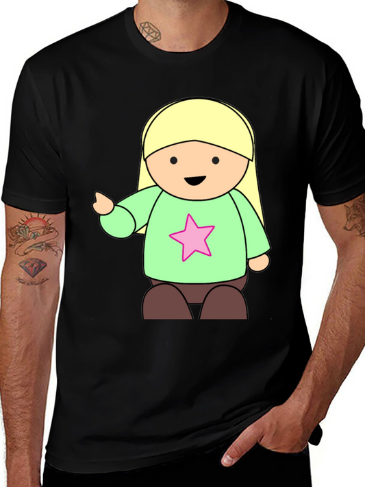 Cute Cartoon Girl Star T-Shirt - Black