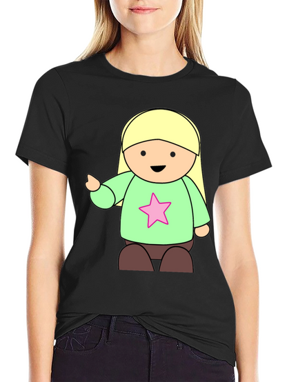 Cute Cartoon Girl Star T-Shirt - Black