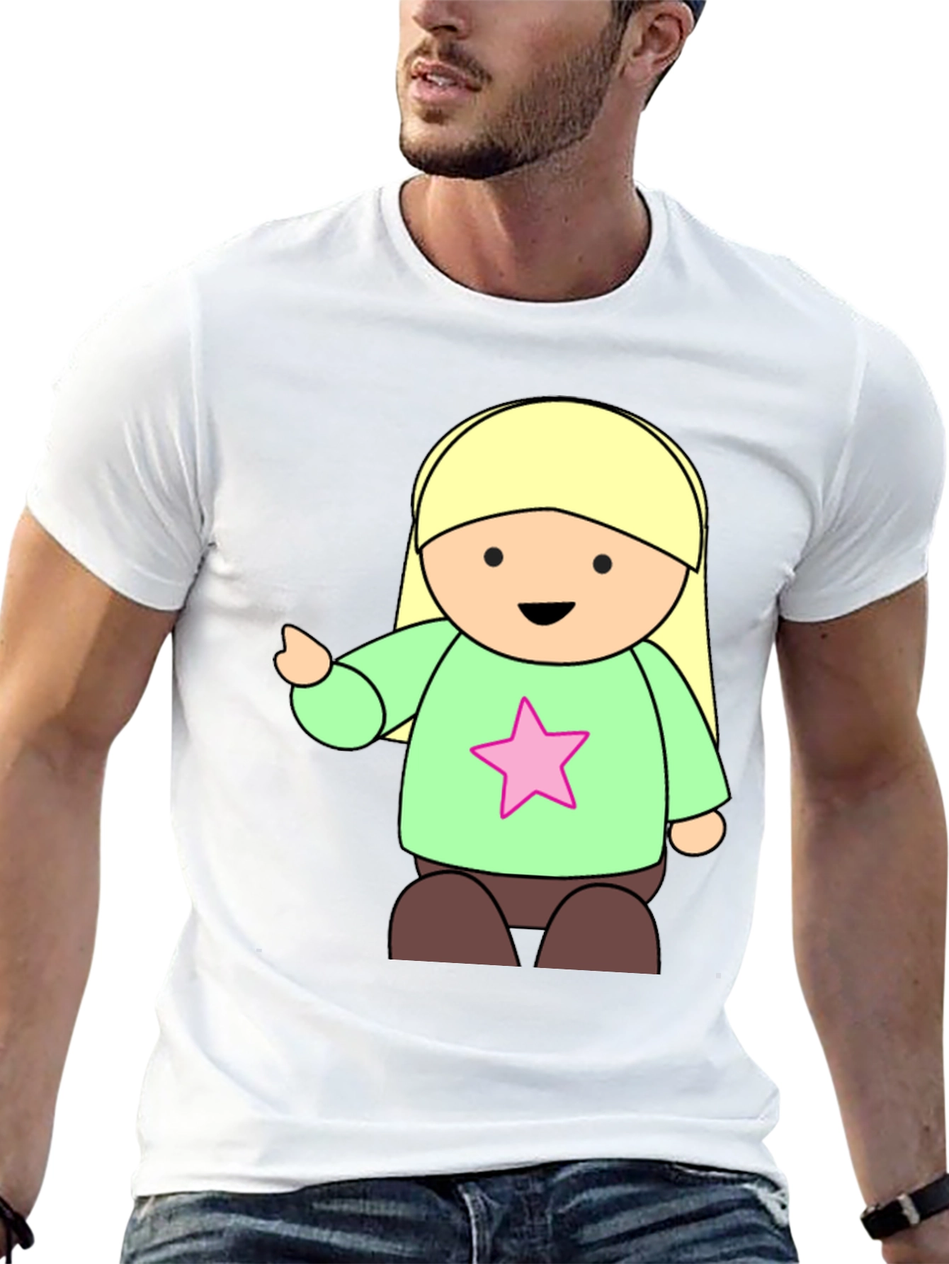 Cute Cartoon Girl Star T-Shirt - Black