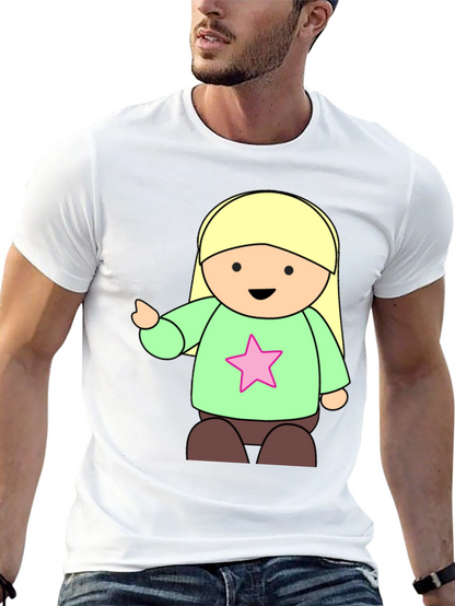 Cute Cartoon Girl Star T-Shirt - Black