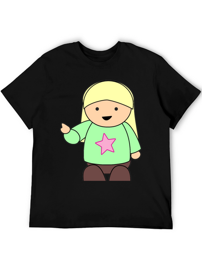 Cute Cartoon Girl Star T-Shirt - Black