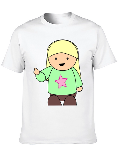 Cute Cartoon Girl Star T-Shirt - Black