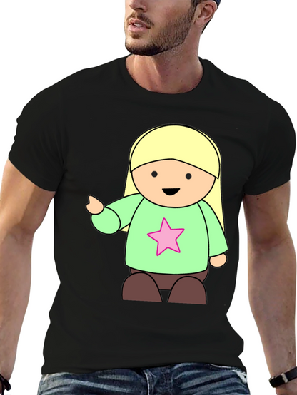Cute Cartoon Girl Star T-Shirt - Black