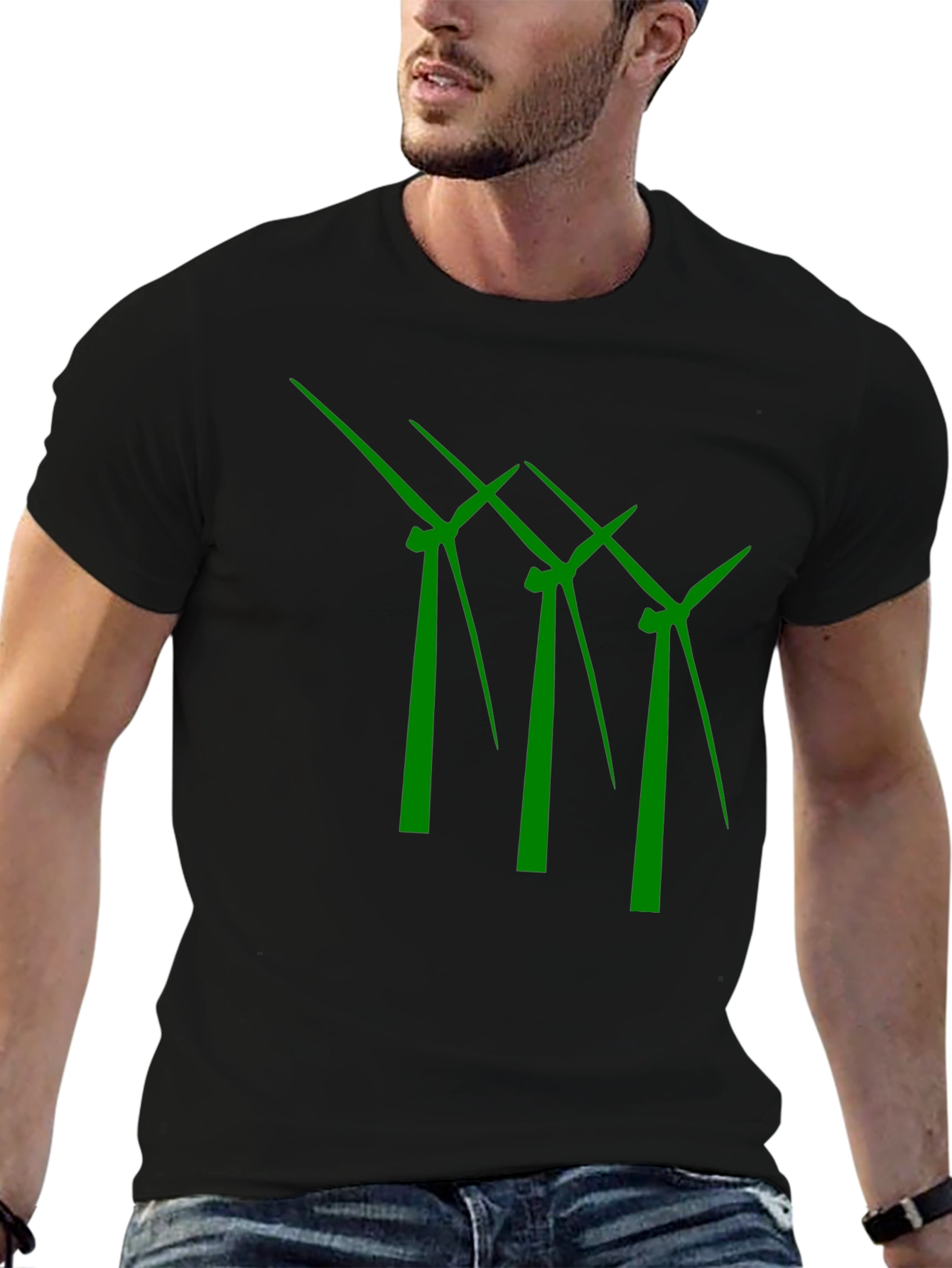 Eco-Friendly Wind Turbine Graphic T-Shirt