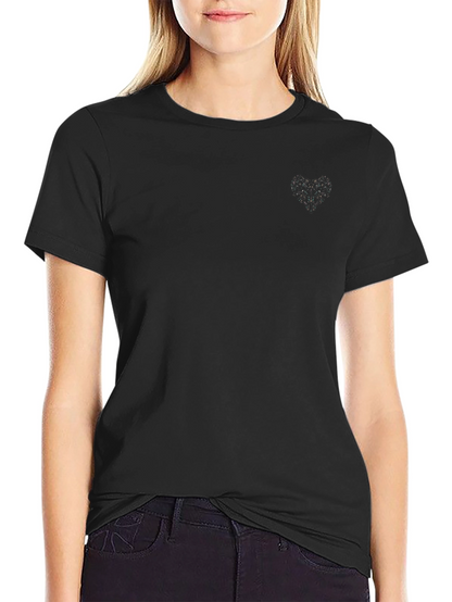 Black Crew Neck Tee with Subtle Heart Detail