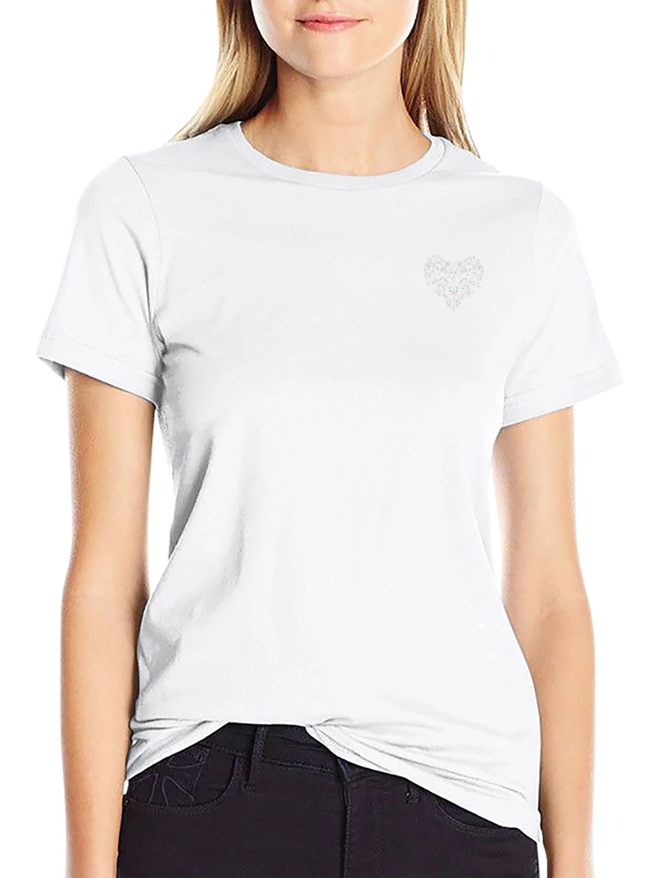 Black Crew Neck Tee with Subtle Heart Detail