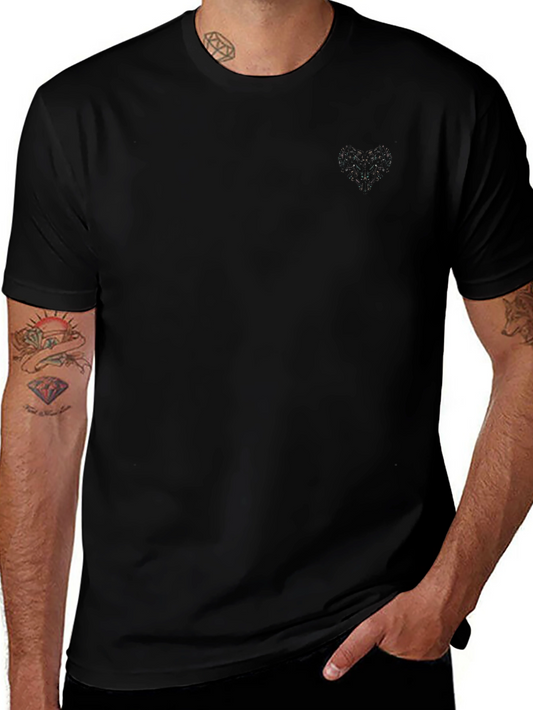 Black Crew Neck Tee with Subtle Heart Detail
