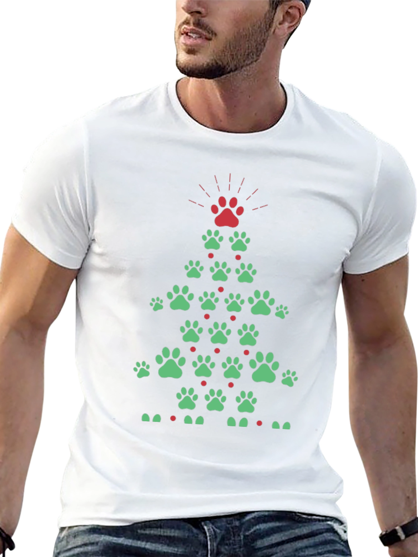 Festive Paw Print Christmas Tree T-Shirt