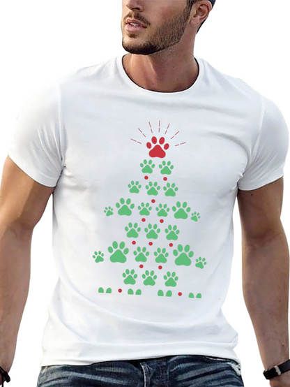 Festive Paw Print Christmas Tree T-Shirt