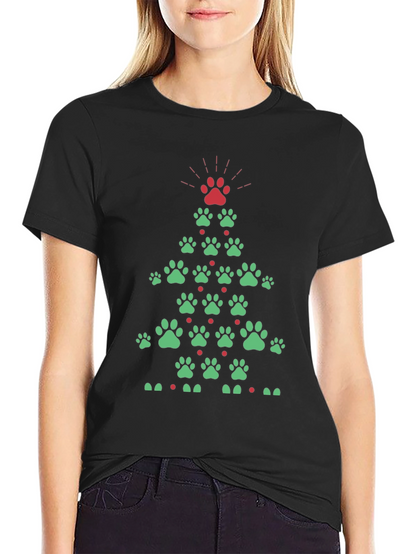 Festive Paw Print Christmas Tree T-Shirt