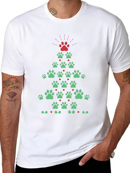 Festive Paw Print Christmas Tree T-Shirt