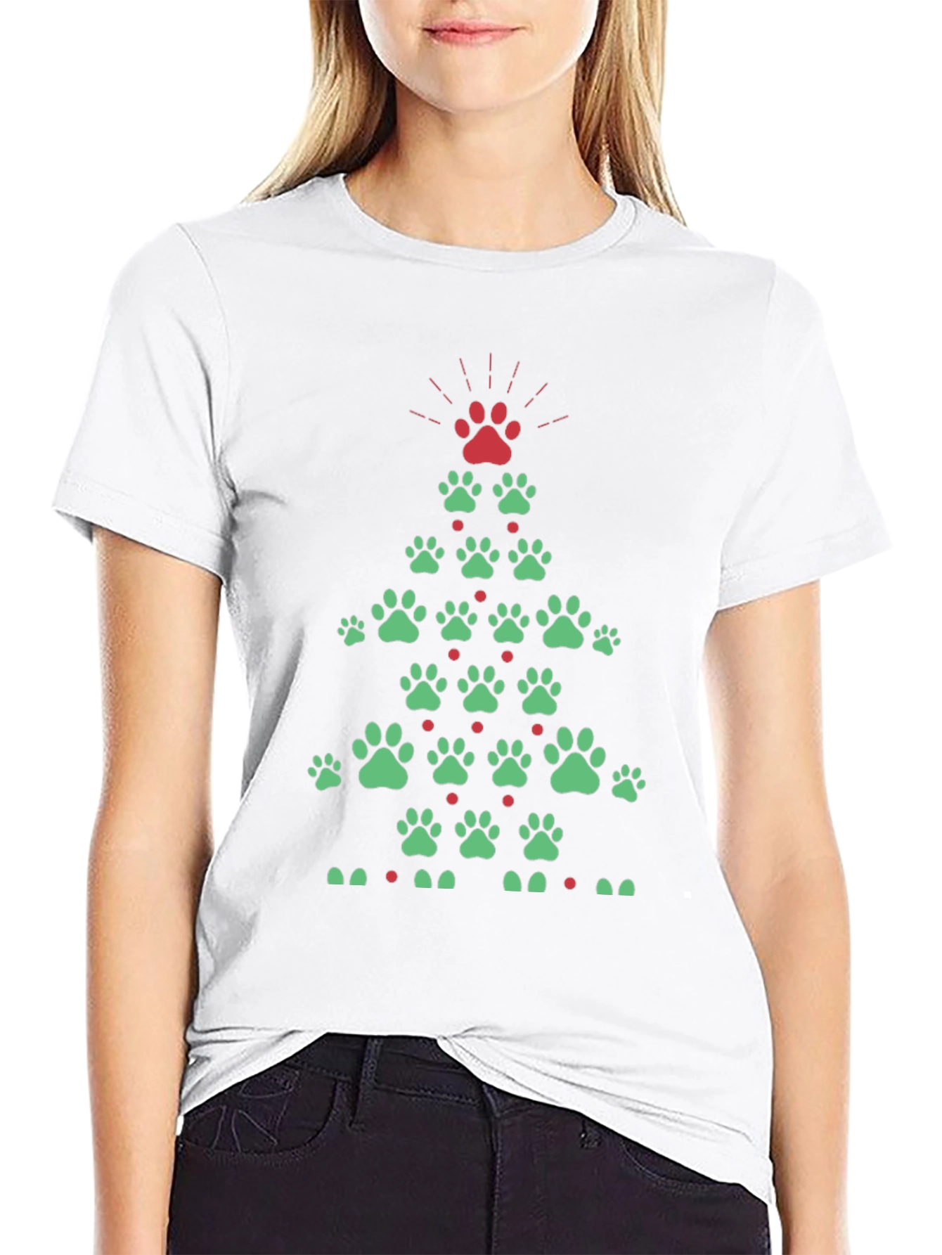 Festive Paw Print Christmas Tree T-Shirt