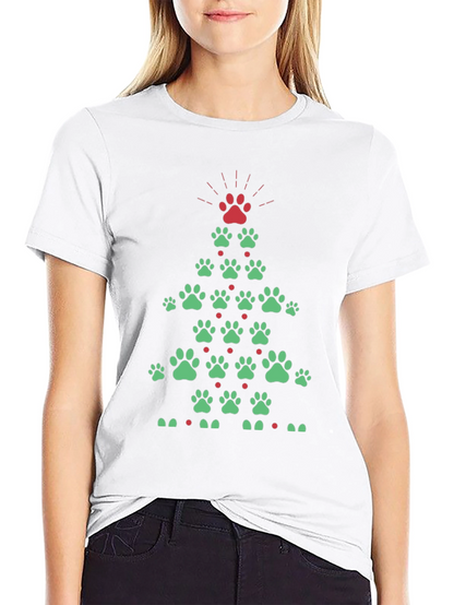 Festive Paw Print Christmas Tree T-Shirt