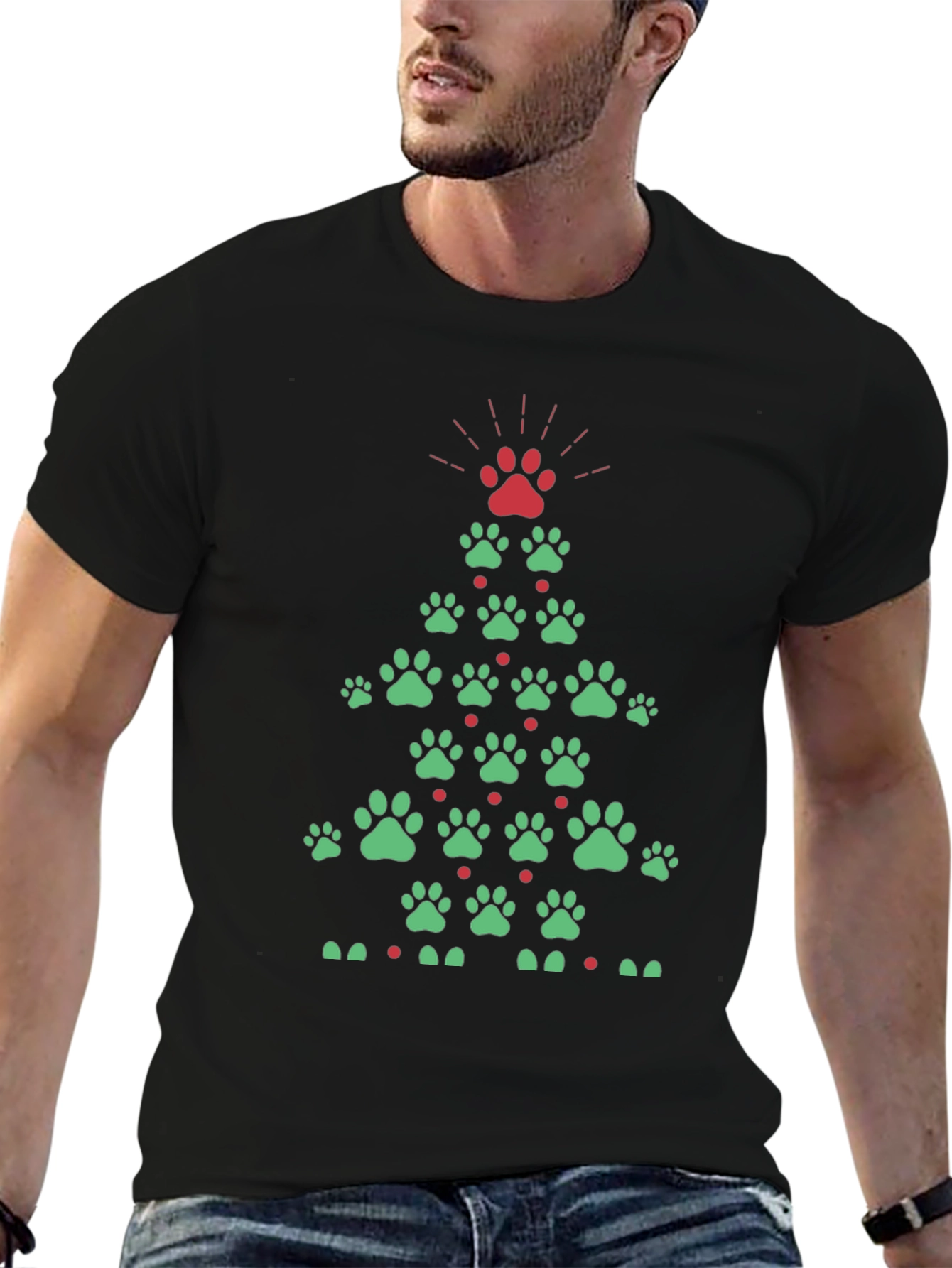 Festive Paw Print Christmas Tree T-Shirt