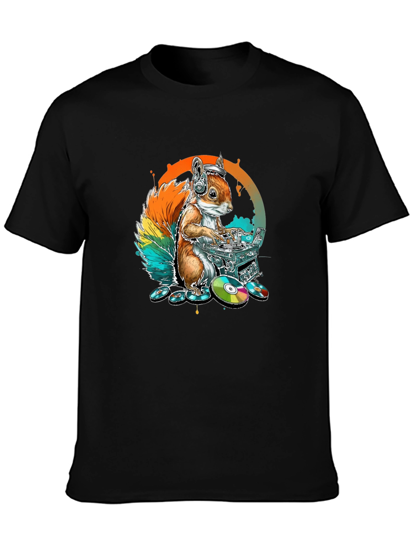 DJ Squirrel Graphic Tee - Black Cotton T-Shirt