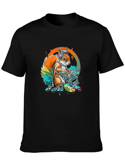 DJ Squirrel Graphic Tee - Black Cotton T-Shirt