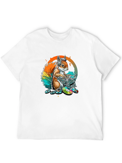 DJ Squirrel Graphic Tee - Black Cotton T-Shirt