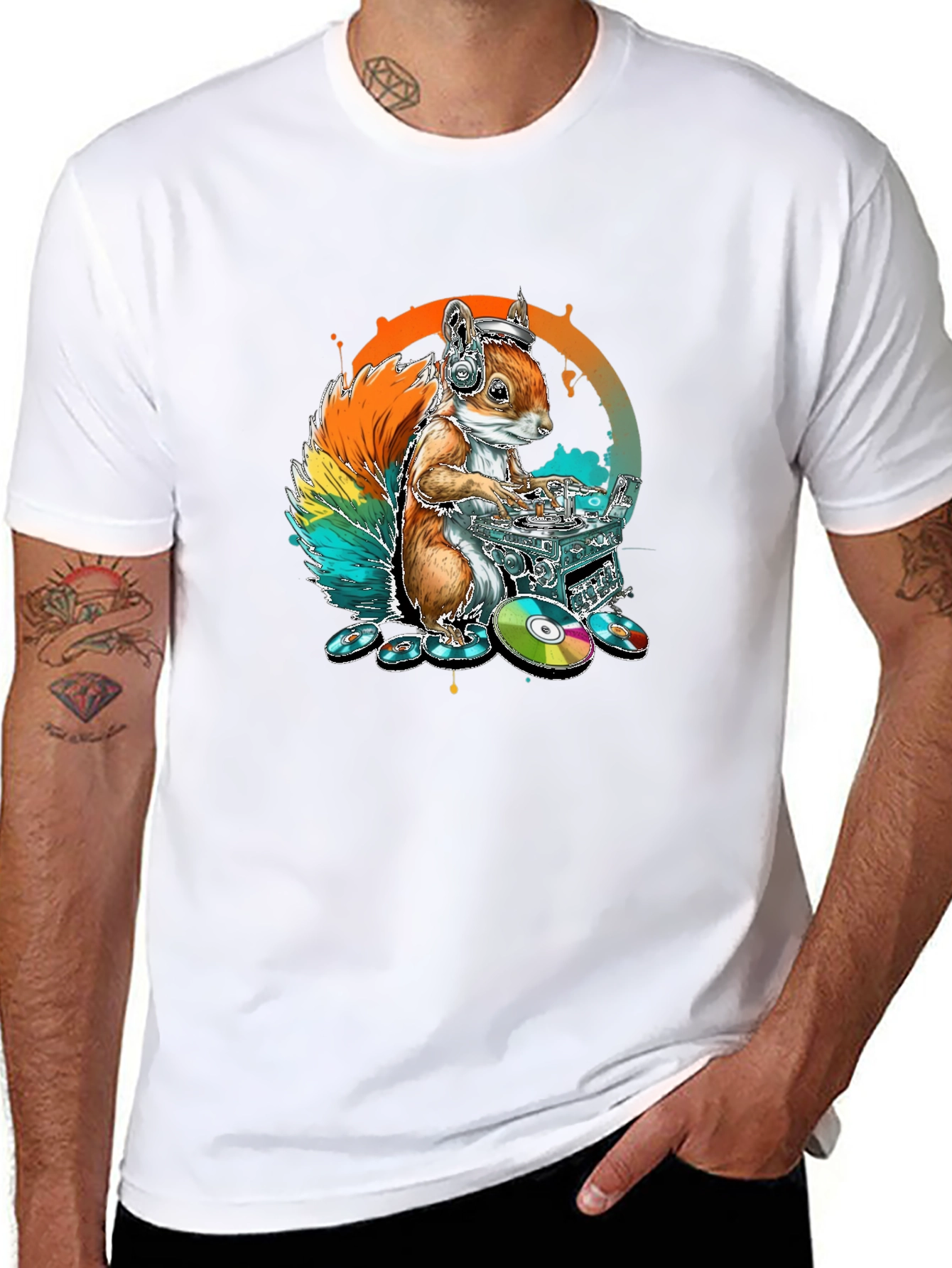 DJ Squirrel Graphic Tee - Black Cotton T-Shirt