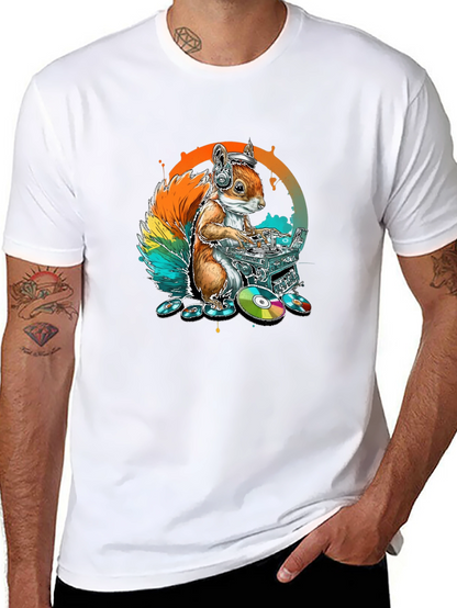 DJ Squirrel Graphic Tee - Black Cotton T-Shirt
