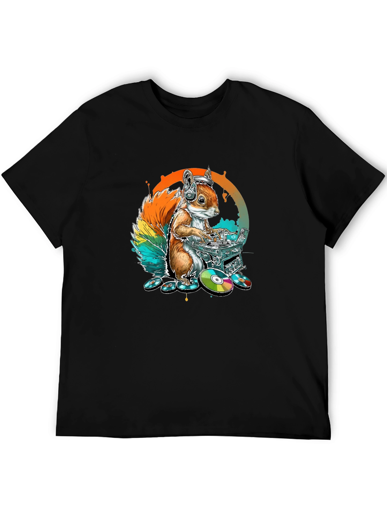 DJ Squirrel Graphic Tee - Black Cotton T-Shirt