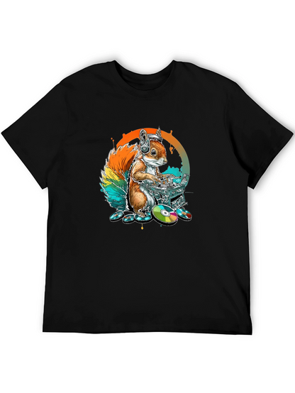 DJ Squirrel Graphic Tee - Black Cotton T-Shirt