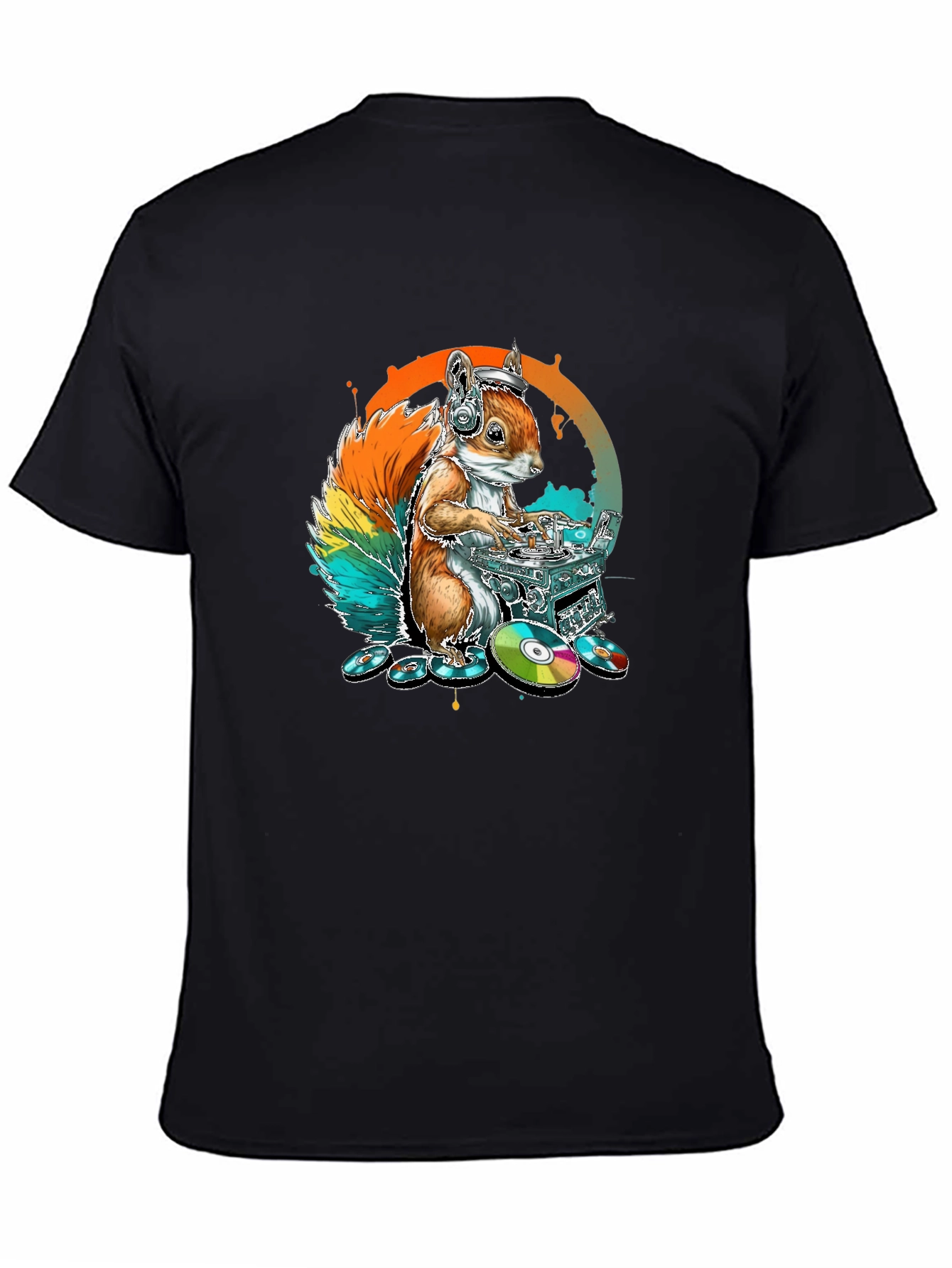 DJ Squirrel Graphic Tee - Black Cotton T-Shirt
