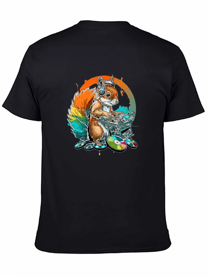 DJ Squirrel Graphic Tee - Black Cotton T-Shirt