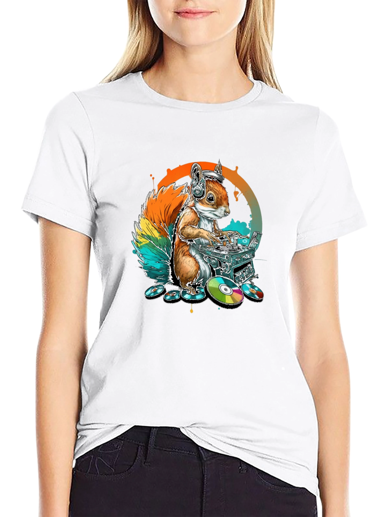 DJ Squirrel Graphic Tee - Black Cotton T-Shirt