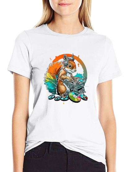 DJ Squirrel Graphic Tee - Black Cotton T-Shirt