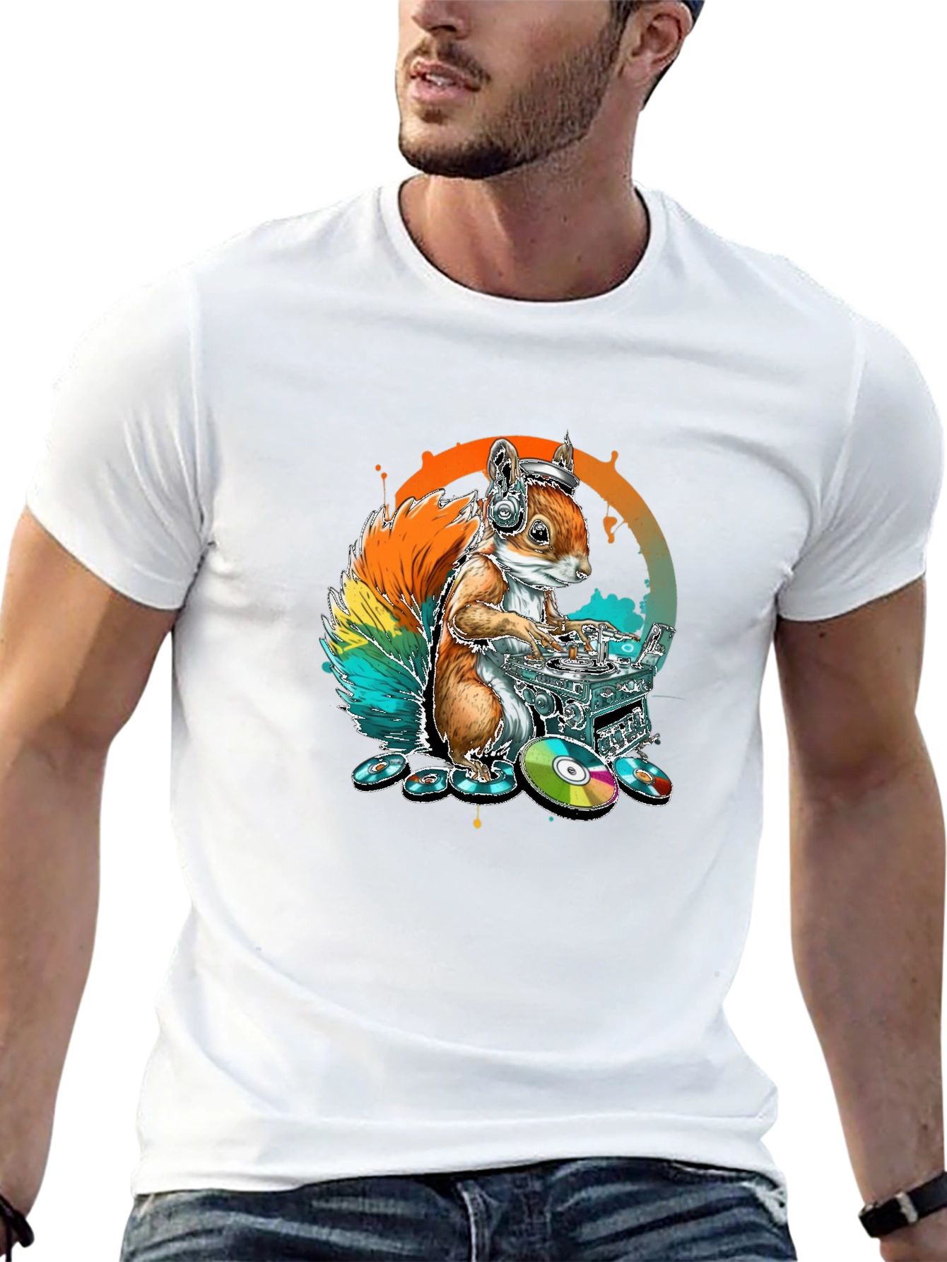 DJ Squirrel Graphic Tee - Black Cotton T-Shirt