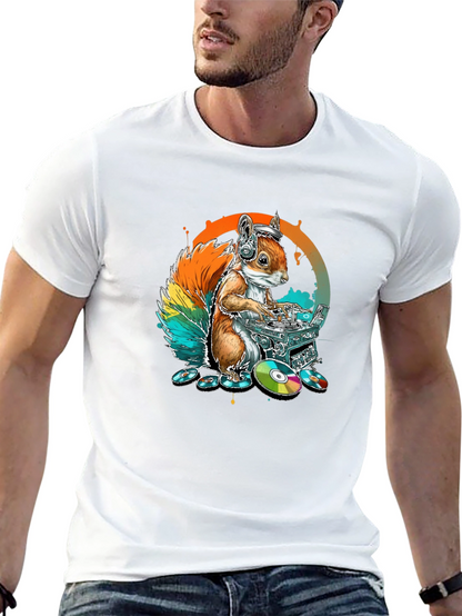 DJ Squirrel Graphic Tee - Black Cotton T-Shirt