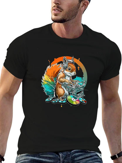 DJ Squirrel Graphic Tee - Black Cotton T-Shirt