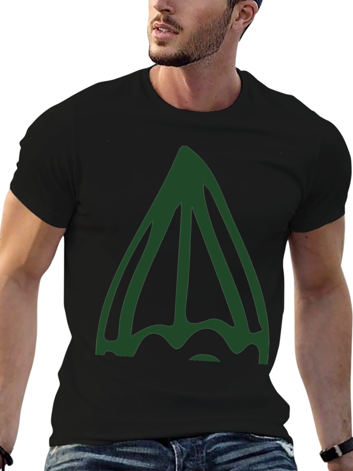 Unique Green Abstract Graphic Black T-Shirt