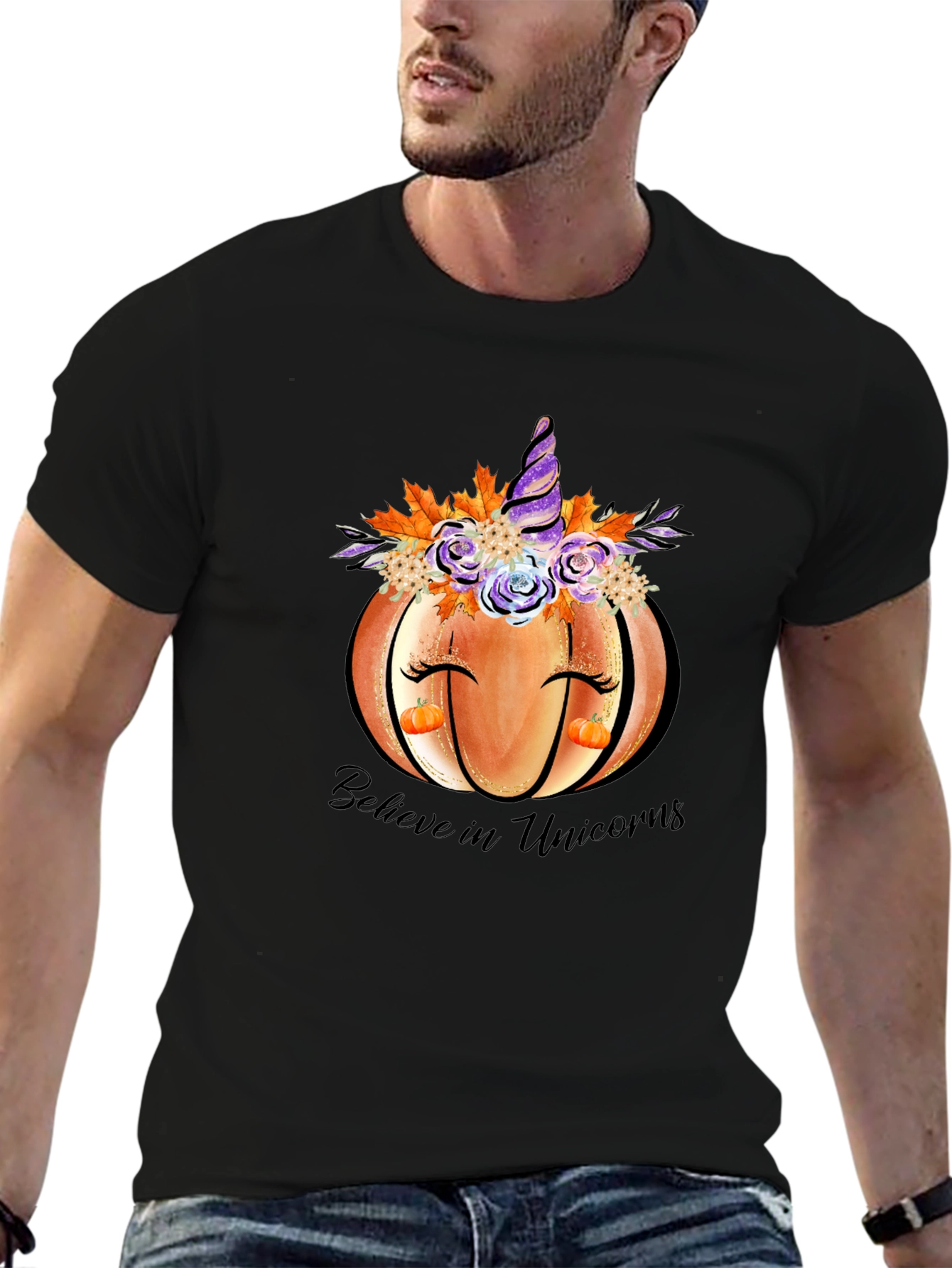 Pumpkin Unicorn Graphic T-Shirt Fall Tee