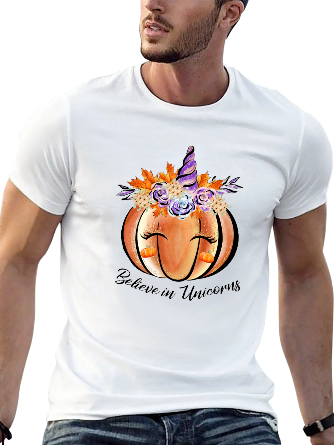 Pumpkin Unicorn Graphic T-Shirt Fall Tee